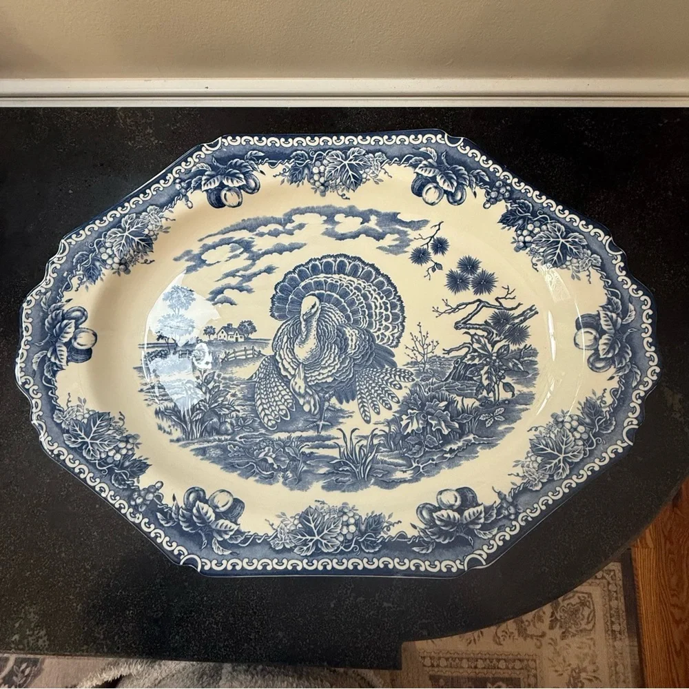 Blue and White Turkey Platter - Japan - English Countryside